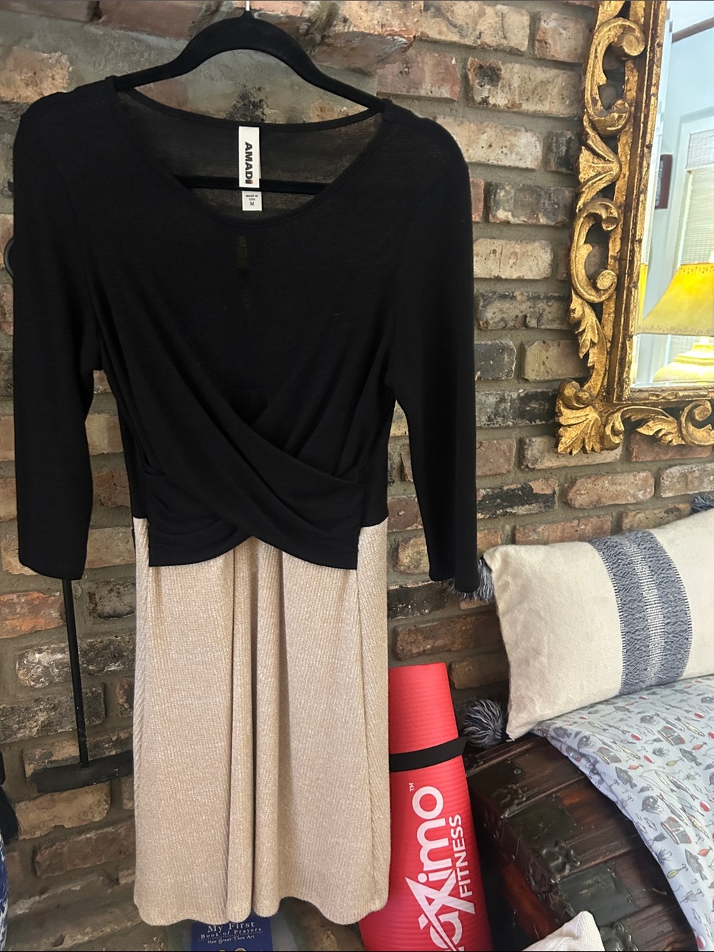 Armadi Black & Gold Knit Two-Tone Midi Dress